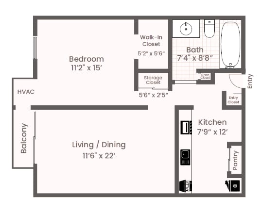 1 Bedroom 750 - One Bedroom Garden - Partial Upgrade