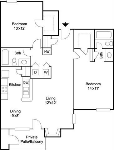 Floor Plan - Bentley  2BR 2BA 1020 sq ft