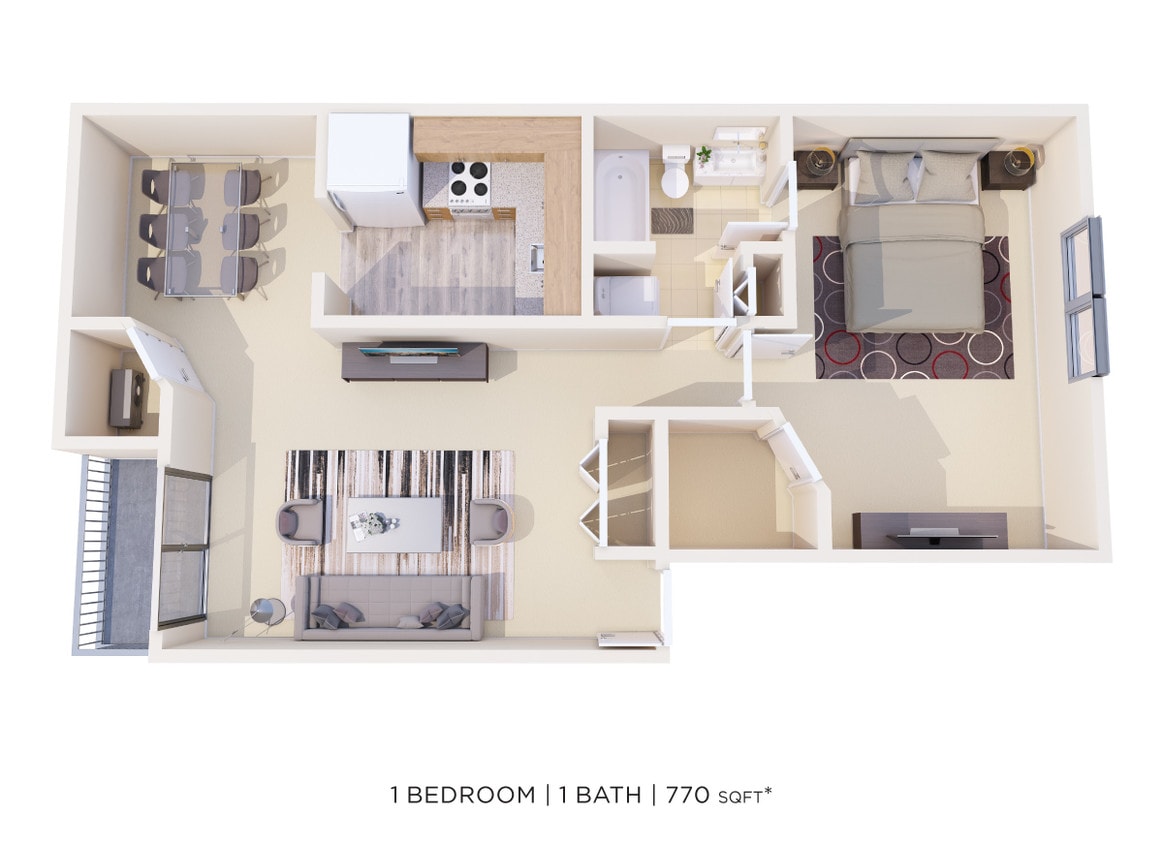 Floor Plan - One Bedroom- 770 sqft