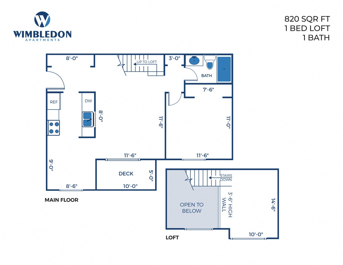 Floor Plan - 1 Bed, 1 Bath Loft - 828 sq ft