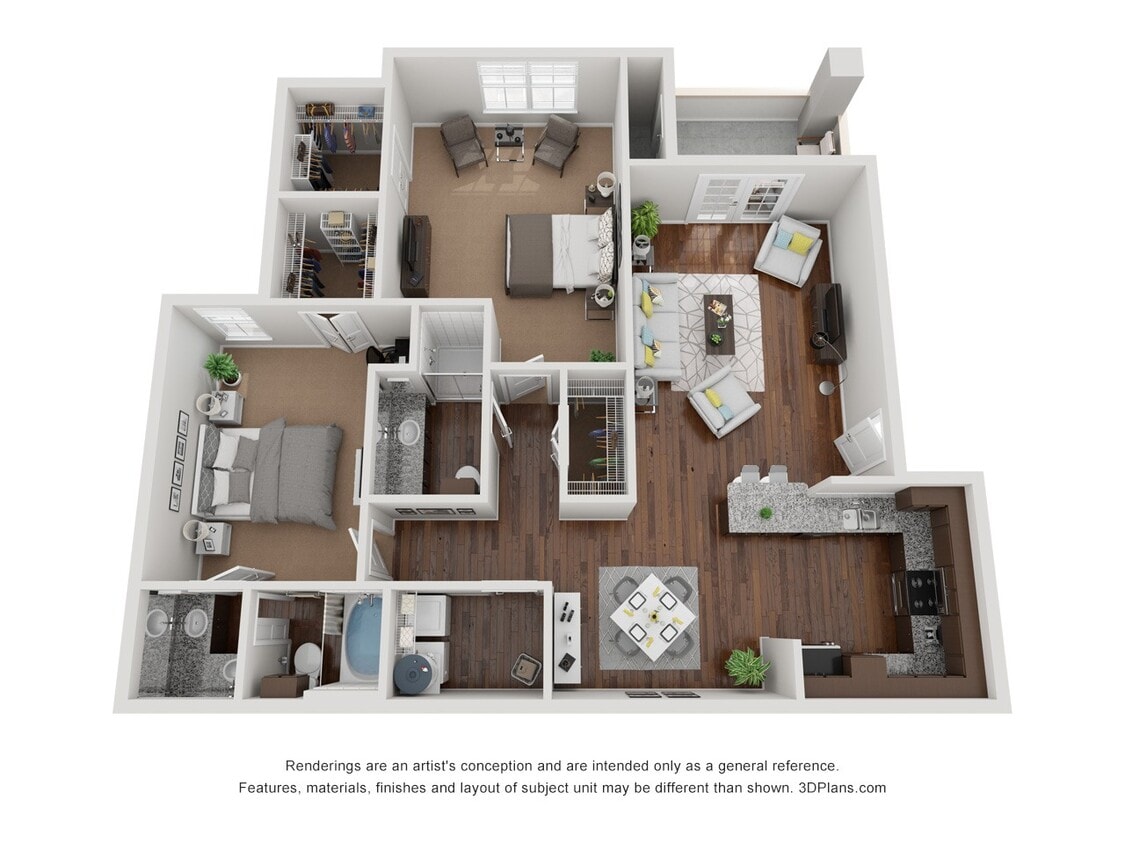 Floor Plan - 2BR 2BA (1332 SF)