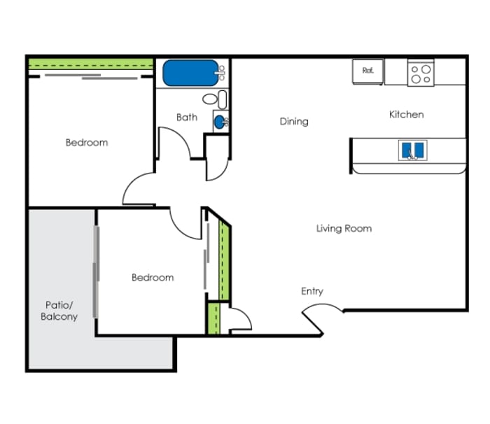 Floor Plan - Two Bedroom One Bath