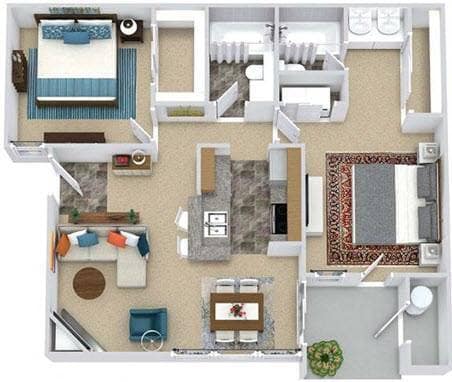 Floor Plan - 2BR - 2BTH (904 sq ft)
