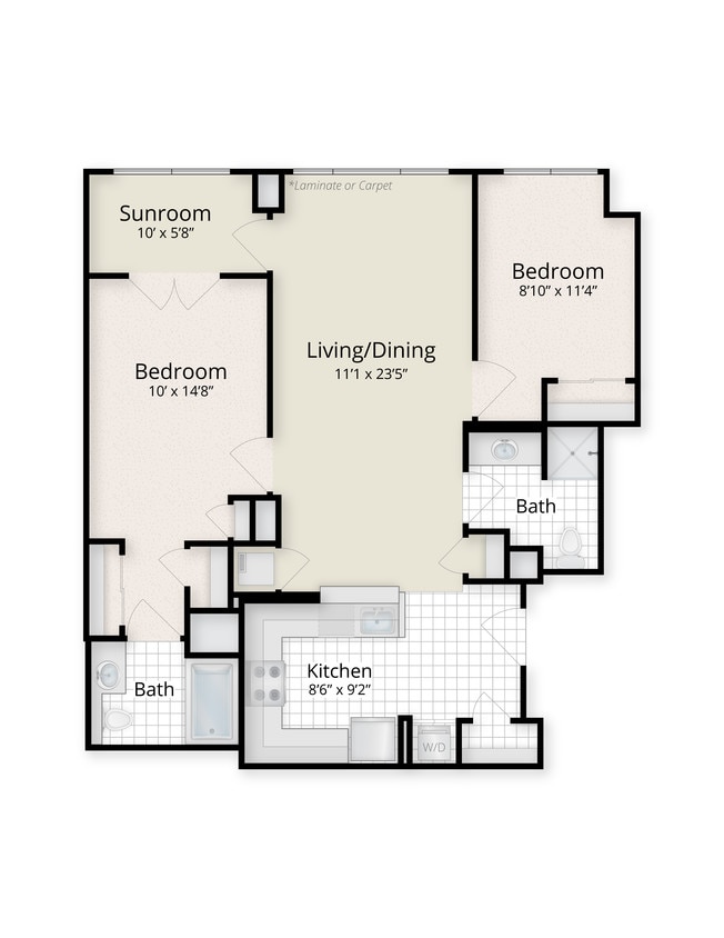 Floor Plan - Two Bedroom Two Bath Sunroom