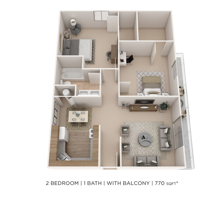 Floor Plan - Two Bedroom- 770 sqft
