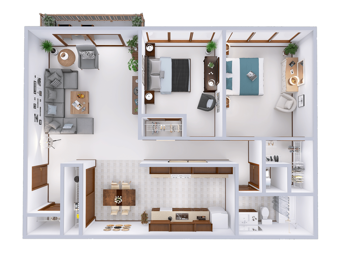 Floor Plan - Phase 1 - 2 Bed, 1 Bath Garden (F)