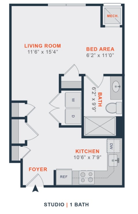Floor Plan - Studio | 1 Bath