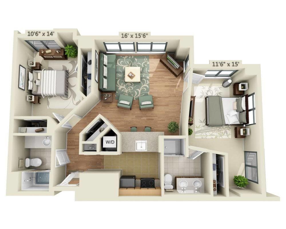 Floor Plan - 2 BEDROOM TOWER (B2D)