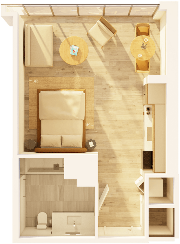 Floor Plan - West Studio Balcony on Promenade A
