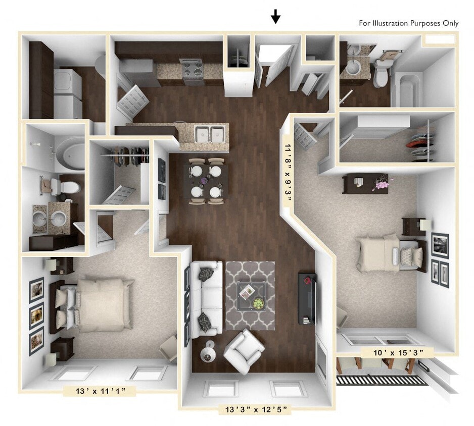 Floor Plan - The Santa Cruz 2 BR 2 BA