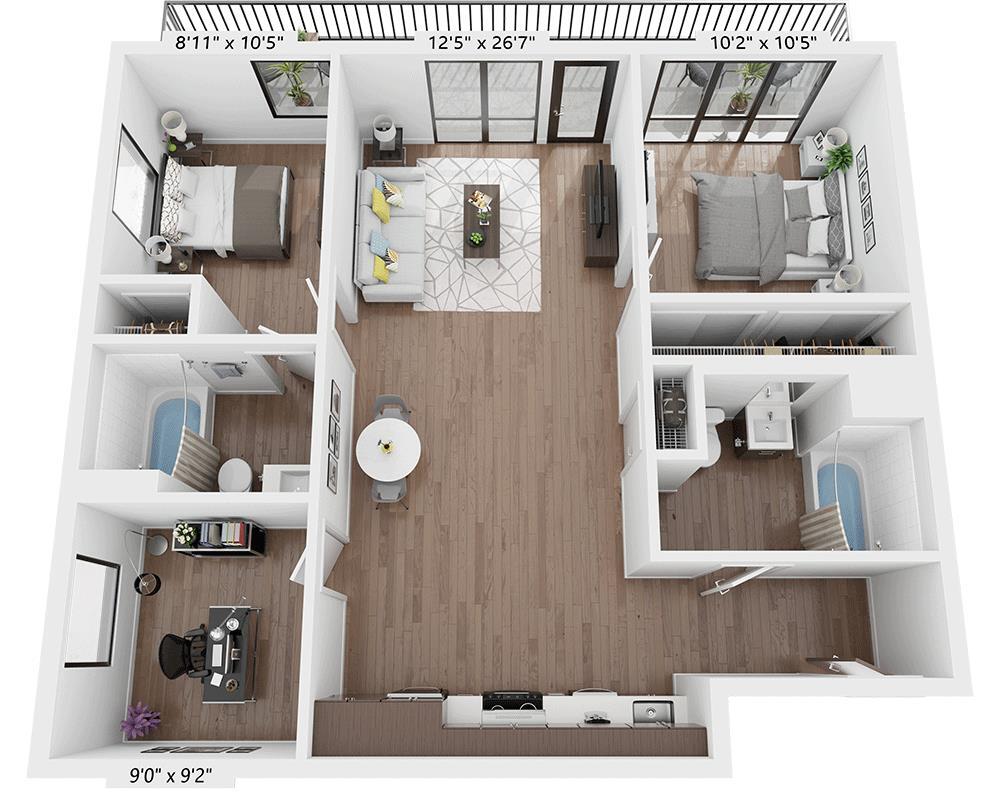Floor Plan - Two Bedroom Den B2AD