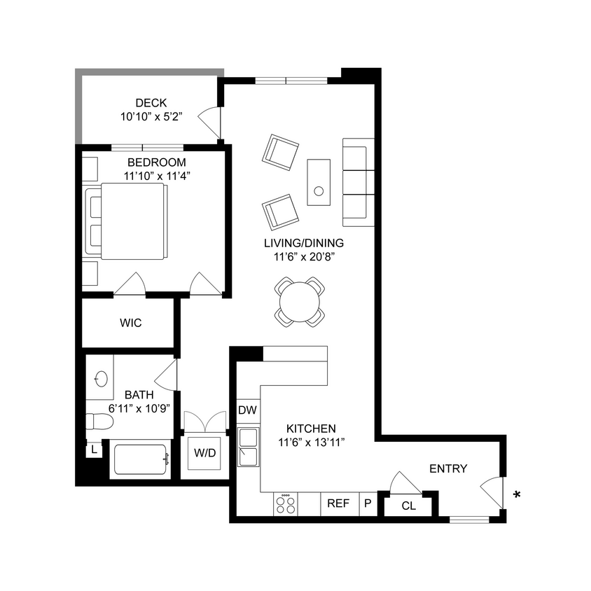 Floor Plan - 1 Bed, 1 Bath C
