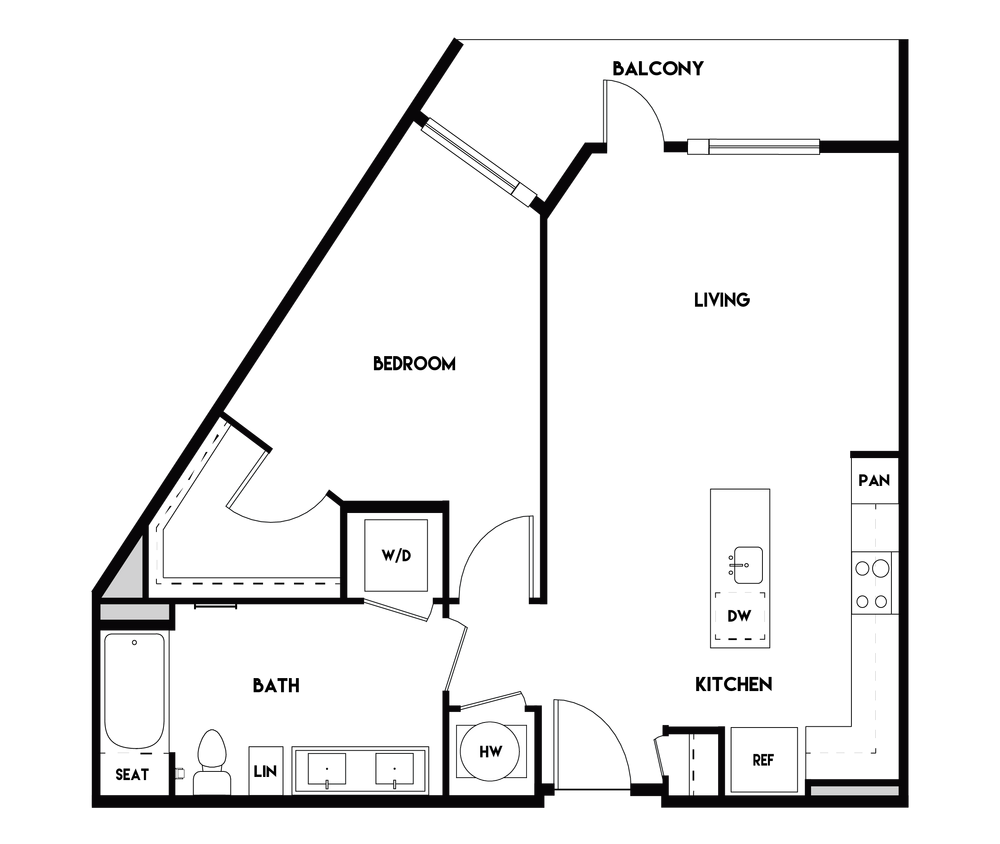 Floor Plan - 1BR 1BA (833 SF)