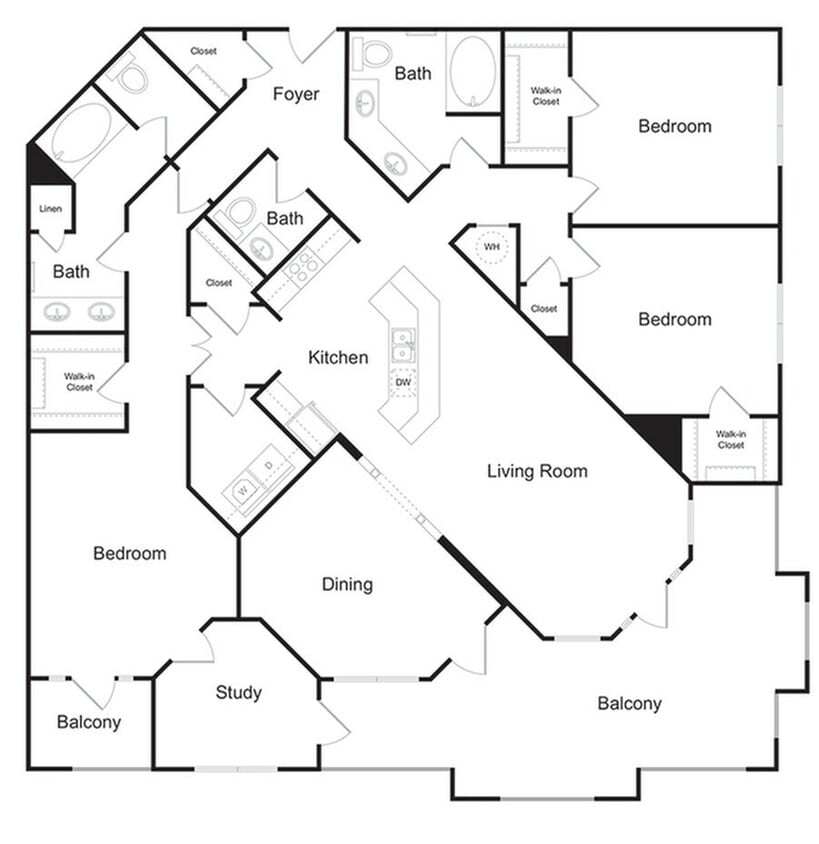 The Ponderosa 3 bedroom 2 bathroom 2300 sq ft apartment home at The Kendrick located in Atlanta, GA 30324 - The Ponderosa