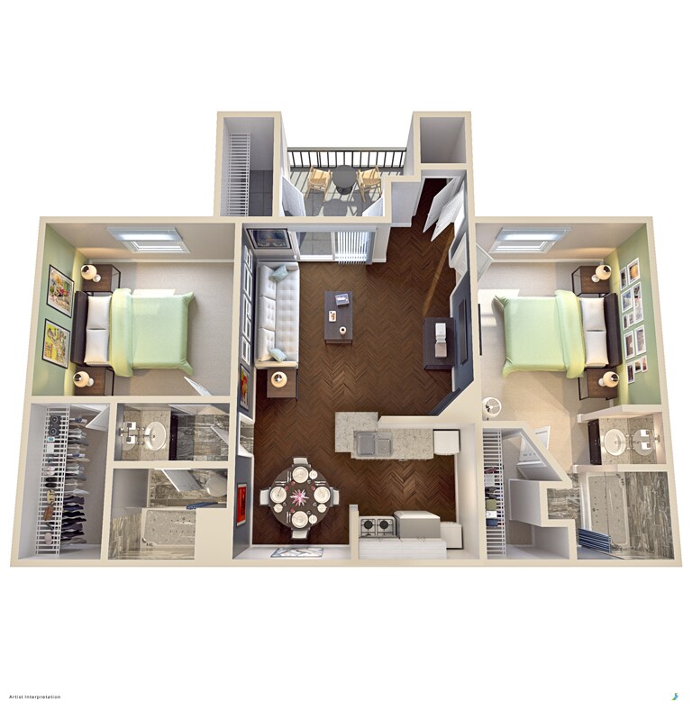 Floor Plan - 2 Bed 2 Bath  965 SF