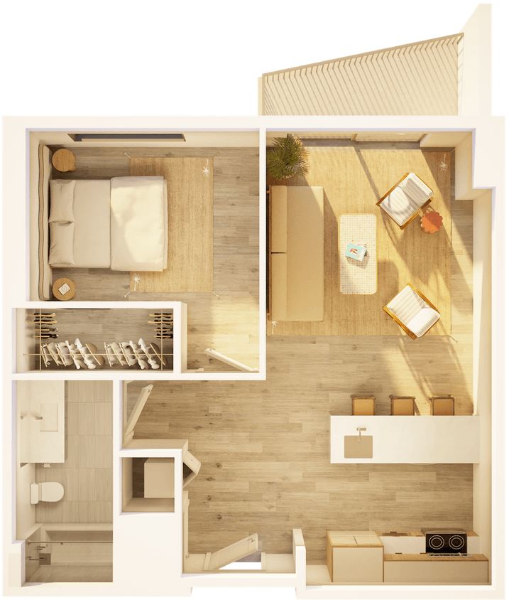 Floor Plan - West 1 BR Balcony Promenade A