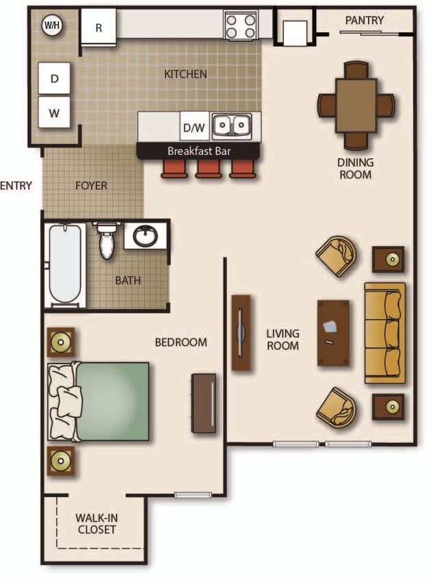 Floor Plan - One Bedroom One Bath - Pointe (b)