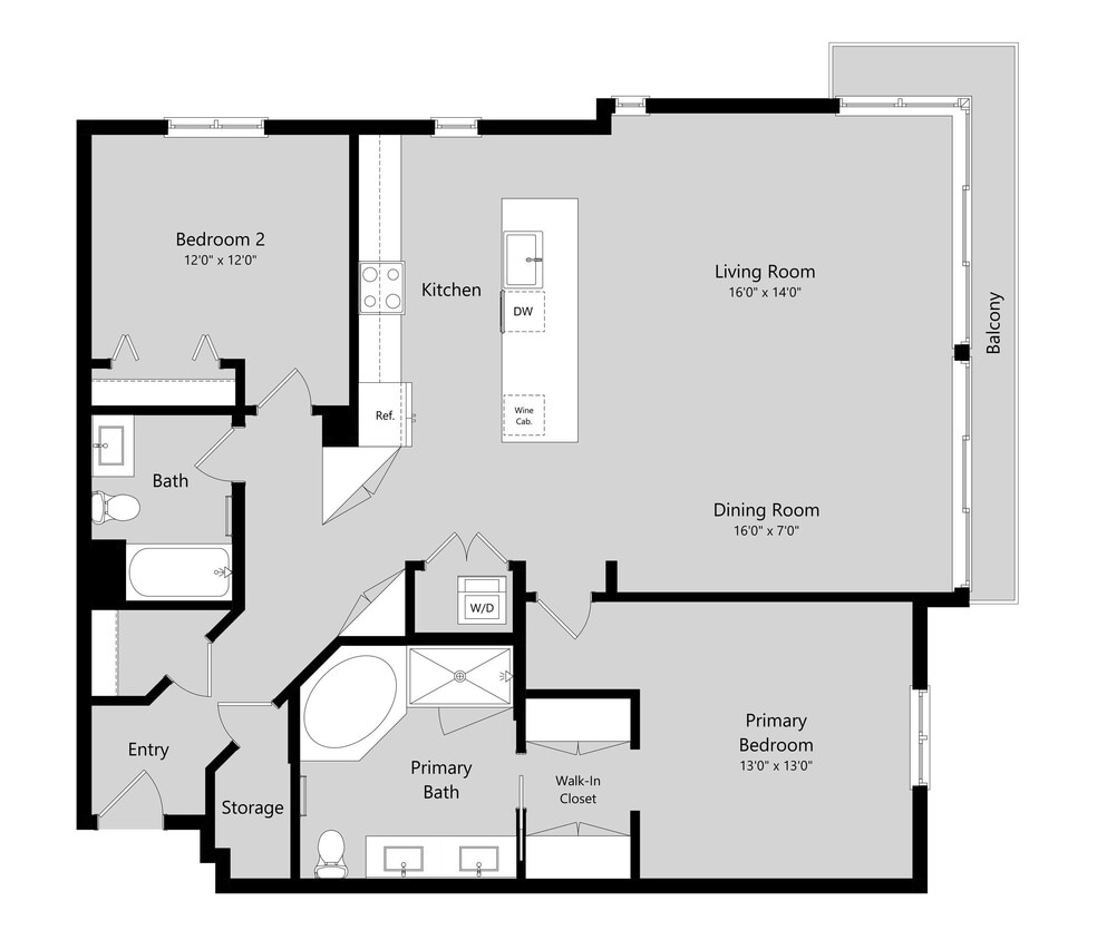 Floor Plan - 2 Bed 2 Bath Flat B