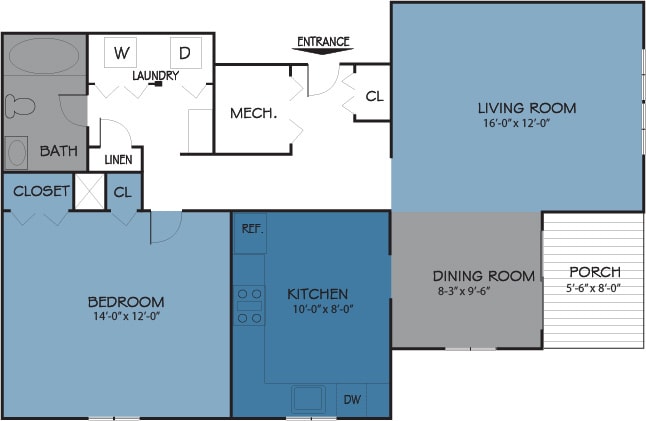Floor Plan - The Abbey - 1BR 1BA