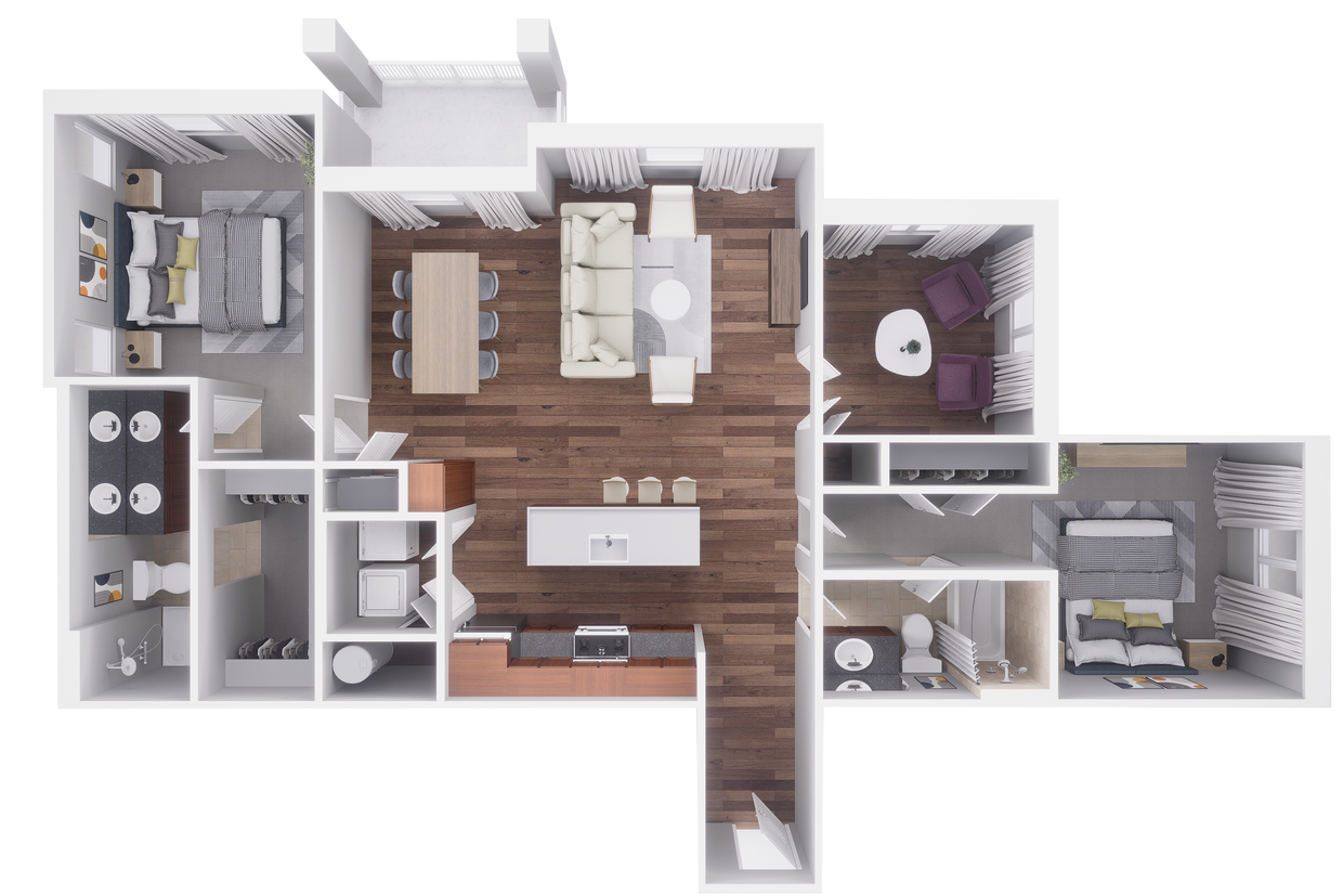 Floor Plan - 2x2 1373 sqft w/ den Avanti Reno