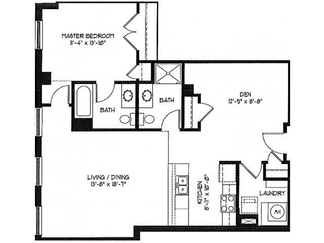 Floor Plan - 1 Bed 2 Bath