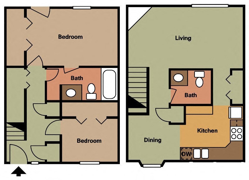 Floor Plan - 2Bed 1.5 Bath Condo