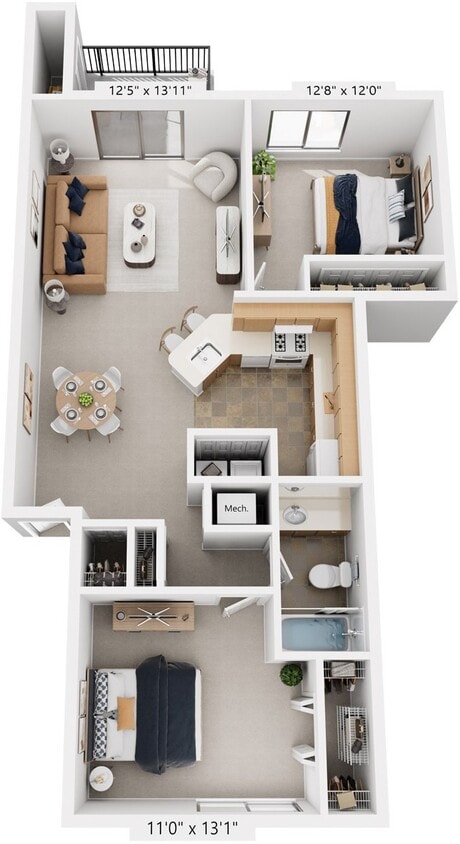 Floor Plan - Two Bedroom, One Bath