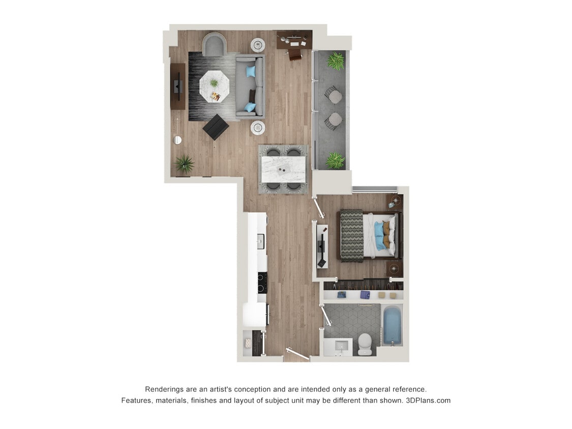 Floor Plan - 1 Bed 1 Bath - 715 sqft
