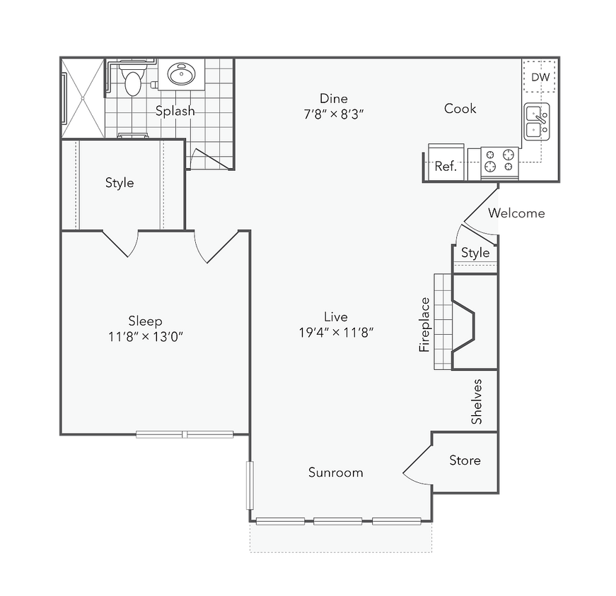 1 BR x 1 BA - 1 BR x 1 BA