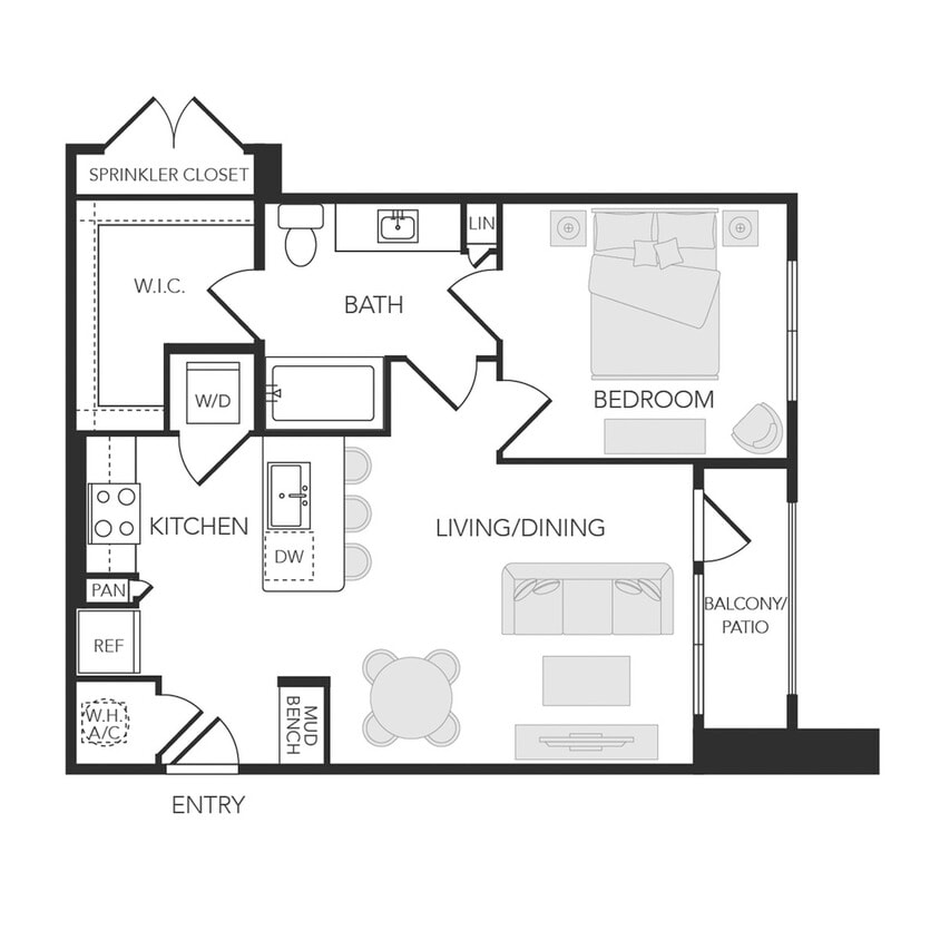 Floor Plan - 1BR 1BA (706 SF)