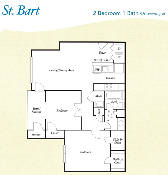 St. Bart - TwoBR.png - B1 - St. Bart - Two Bedroom, One Bathroom