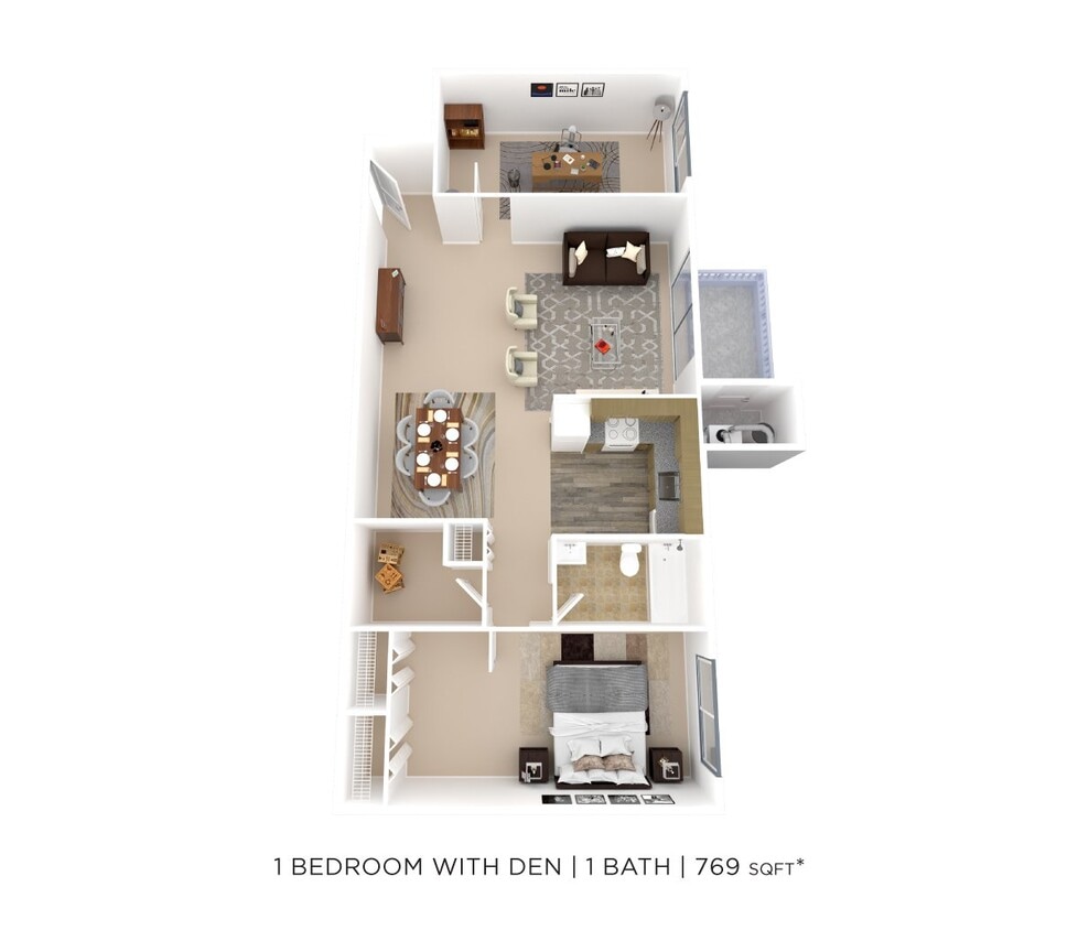 Floor Plan - One Bedroom w/ Den - 769 sqft