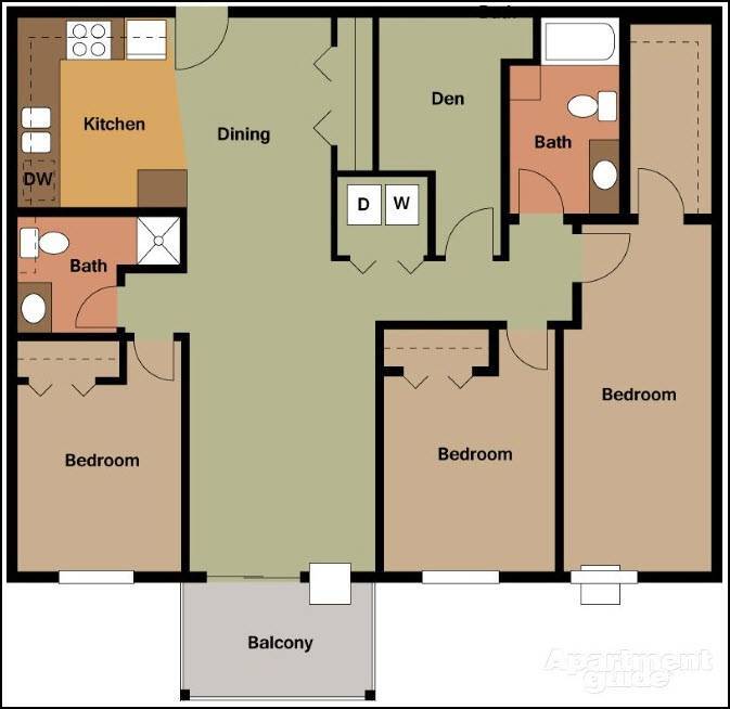 Floor Plan - CP7 - 3 Bed + Den/2 Bath | 1,408 SF