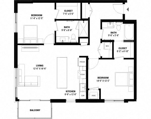 Floor Plan - Two Bedroom 2-B