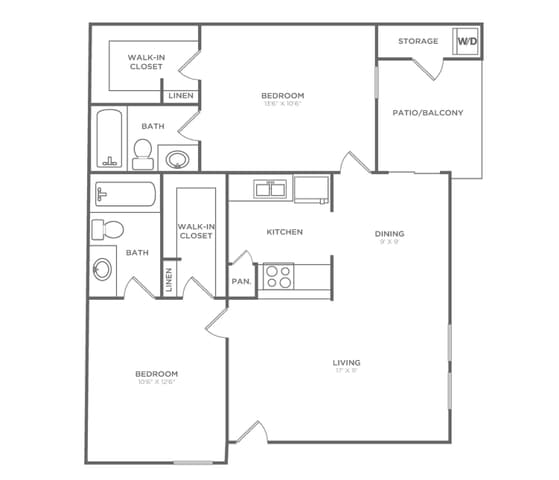 Two Bedroom Two Bath (873 SF) - Two Bedroom Two Bath (873 SF)