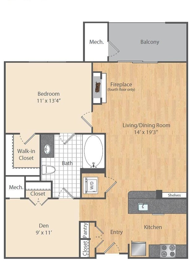 Floor Plan - 1 Bed/1 Bath Den-A3D-A9-A10