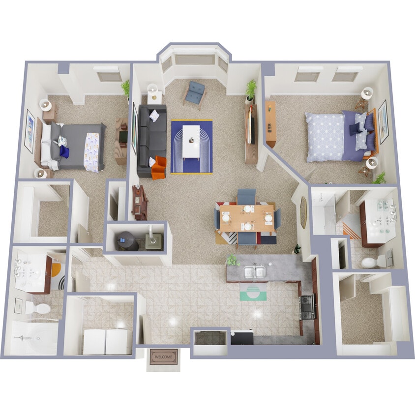 Floor Plan - The Residences 2 Bedroom 2 Bath