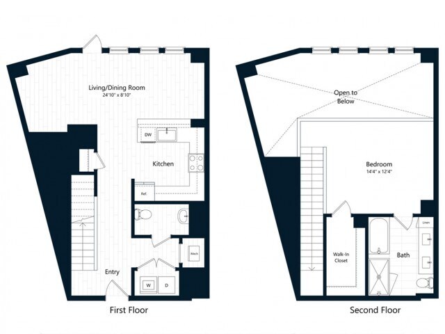 Floor Plan - One Bedroom One Bath Loft (1166 SF)