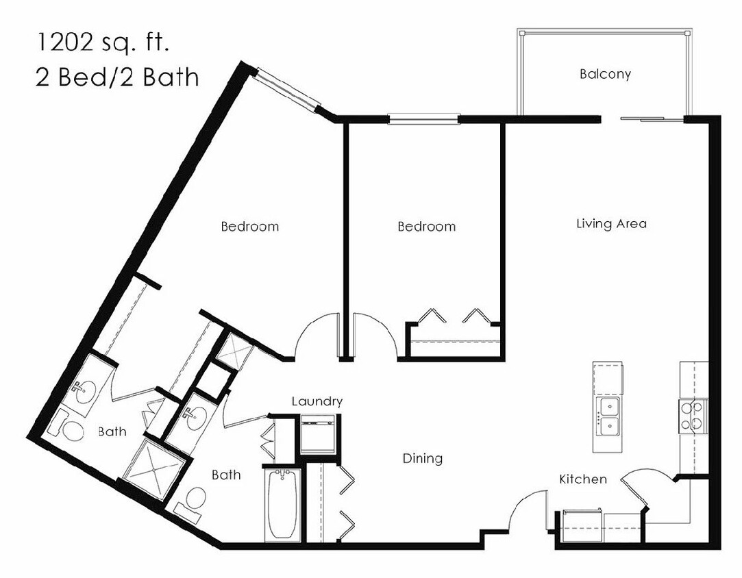 Floor Plan - 2 Bed 2 Bath | 1202 sqft