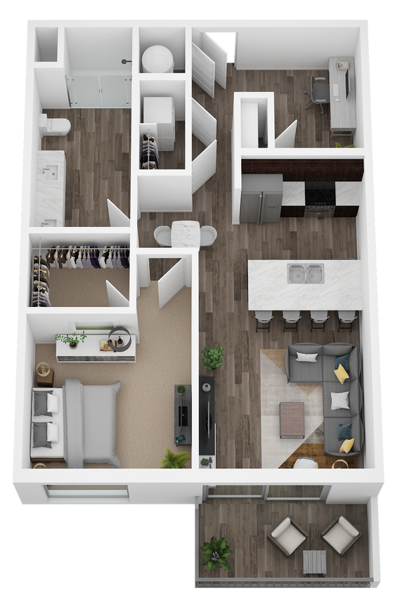 1BD 1 BA DEN and Balcony.png - One Bed/One Bath/Den/Balcony