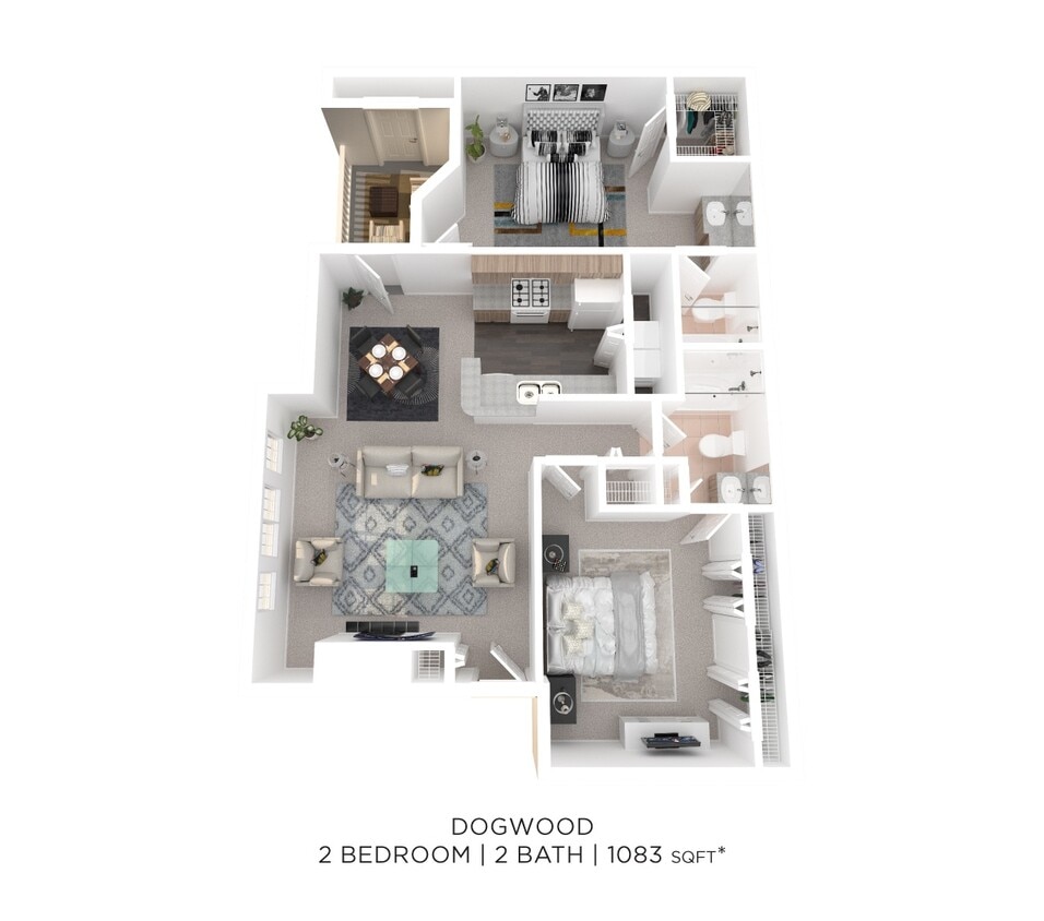 Floor Plan - Two Bedroom 2 Bath - 1,083 sqft
