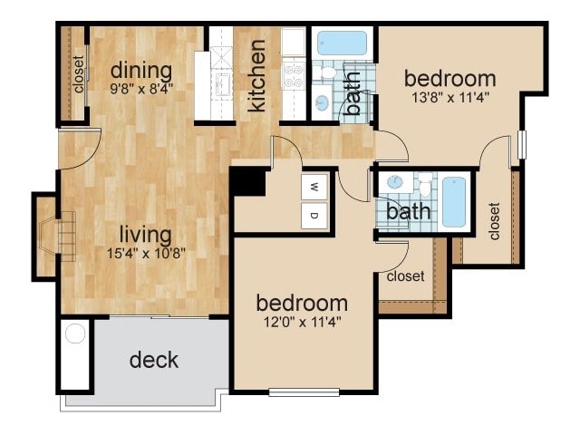 2BR/2BA - 2 Bedroom 2 Bathroom