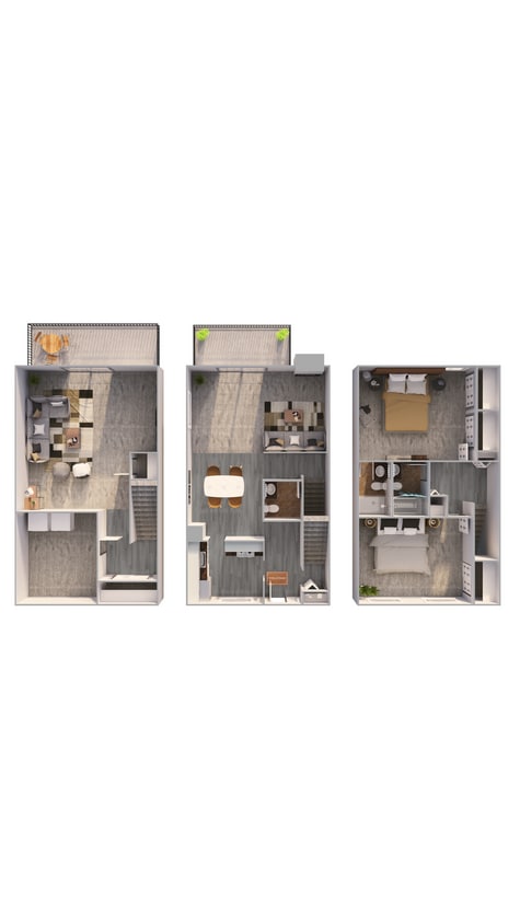 Floor Plan - 2BR 2.5 BA 3 Story Highlands