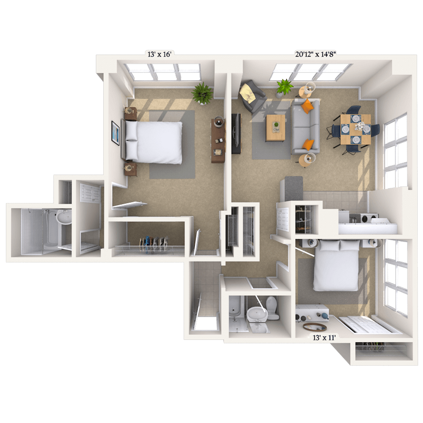 Floor Plan - Traditional 2x2 1168 SF