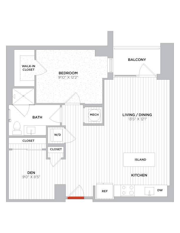 Floor Plan - 1 Bed/1 Bath Den-B01 West