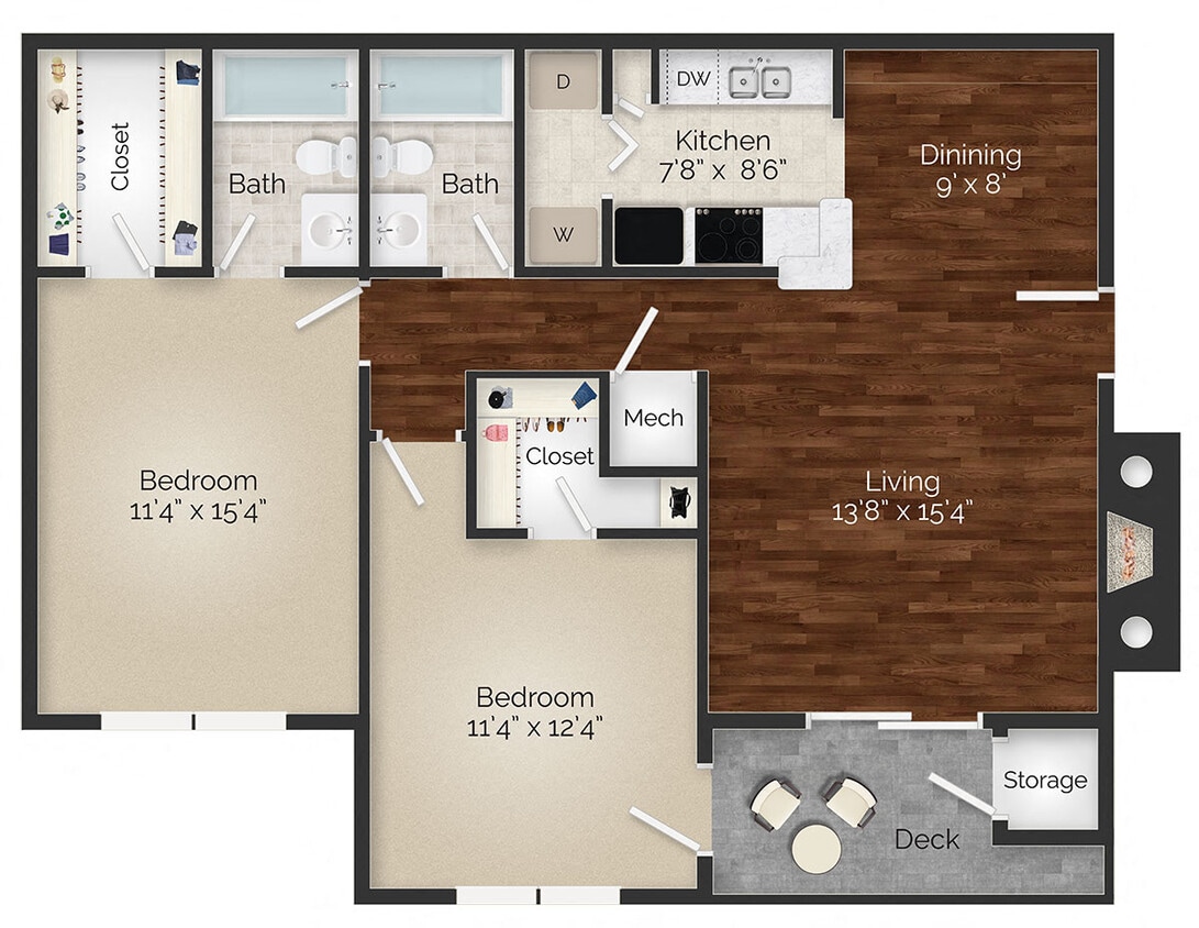 Floor Plan - Two Bedroom - Plan A - Renovated