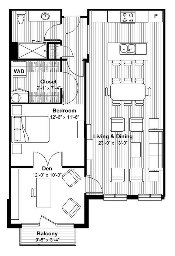 Modern 1 BR Den + Cocktail Balcony, Spa Shower - Modern 1 BR Den + Cocktail Balcony, Spa Shower