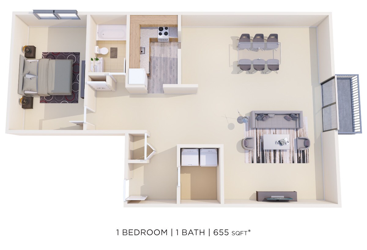 Floor Plan - One Bedroom - 655 sqft