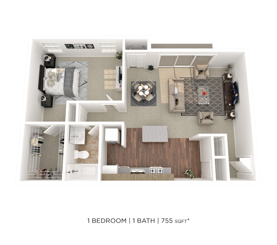 Floor Plan - One Bedroom - 755 sqft