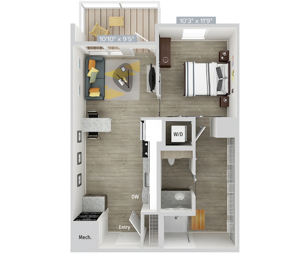 Floor Plan - A1-642SF-Apt619